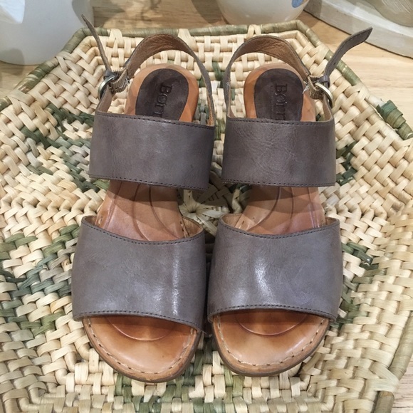 Born Shoes - Gray leather brown tan sandals BORN comfort sandals leather size 7 M